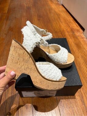Chanel White Cork Wedge Sandals